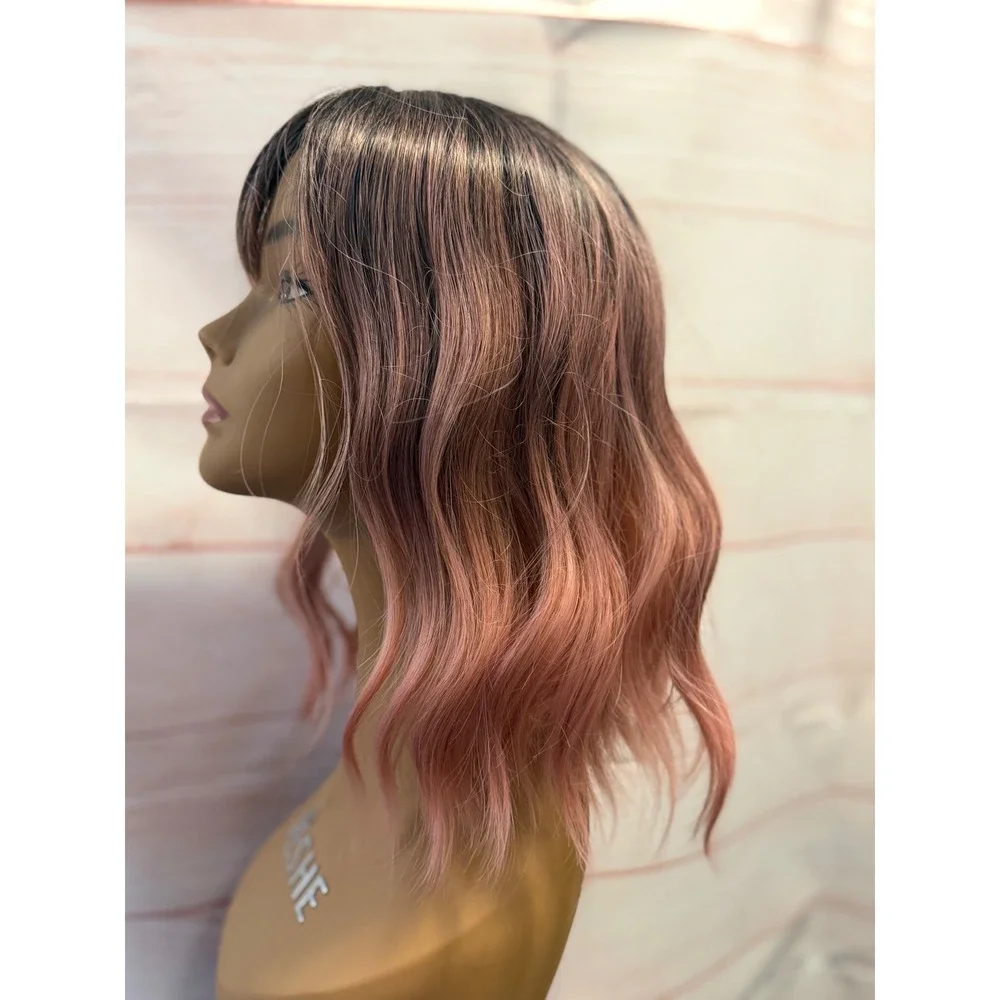Light pink wavy synthetic wig